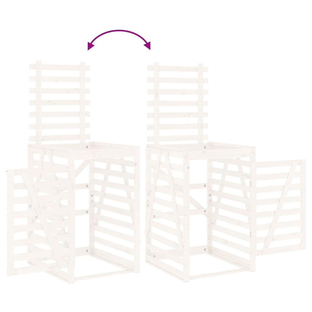 Abri pour poubelle sur roulettes blanc bois massif de pin