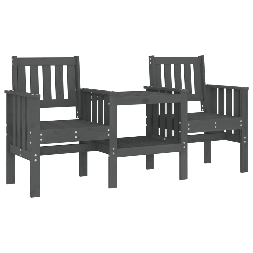 Banc de jardin avec table 2 places gris bois massif de pin