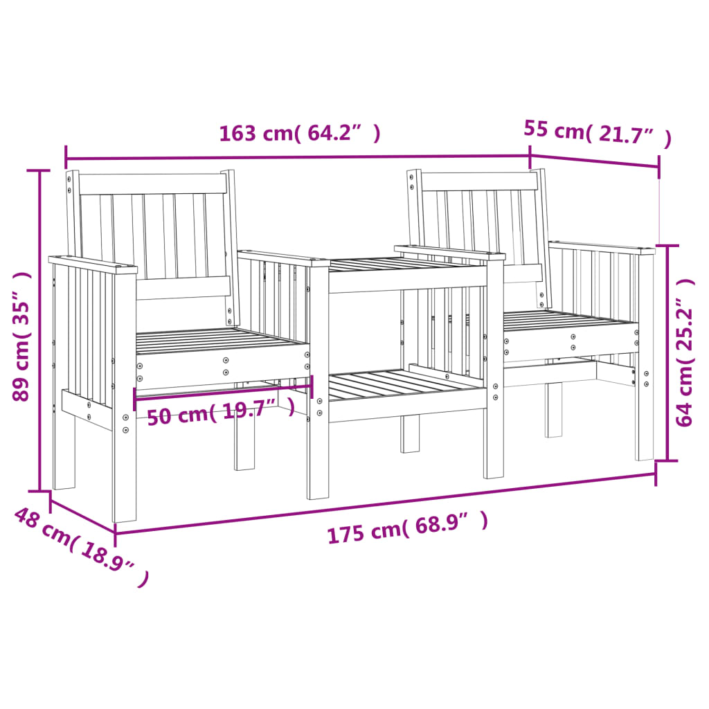 Banc de jardin avec table 2 places noir bois massif de pin