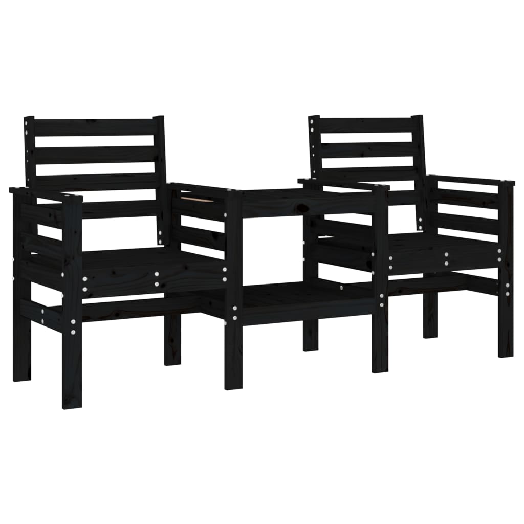 Banc de jardin avec table 2 places noir bois massif de pin