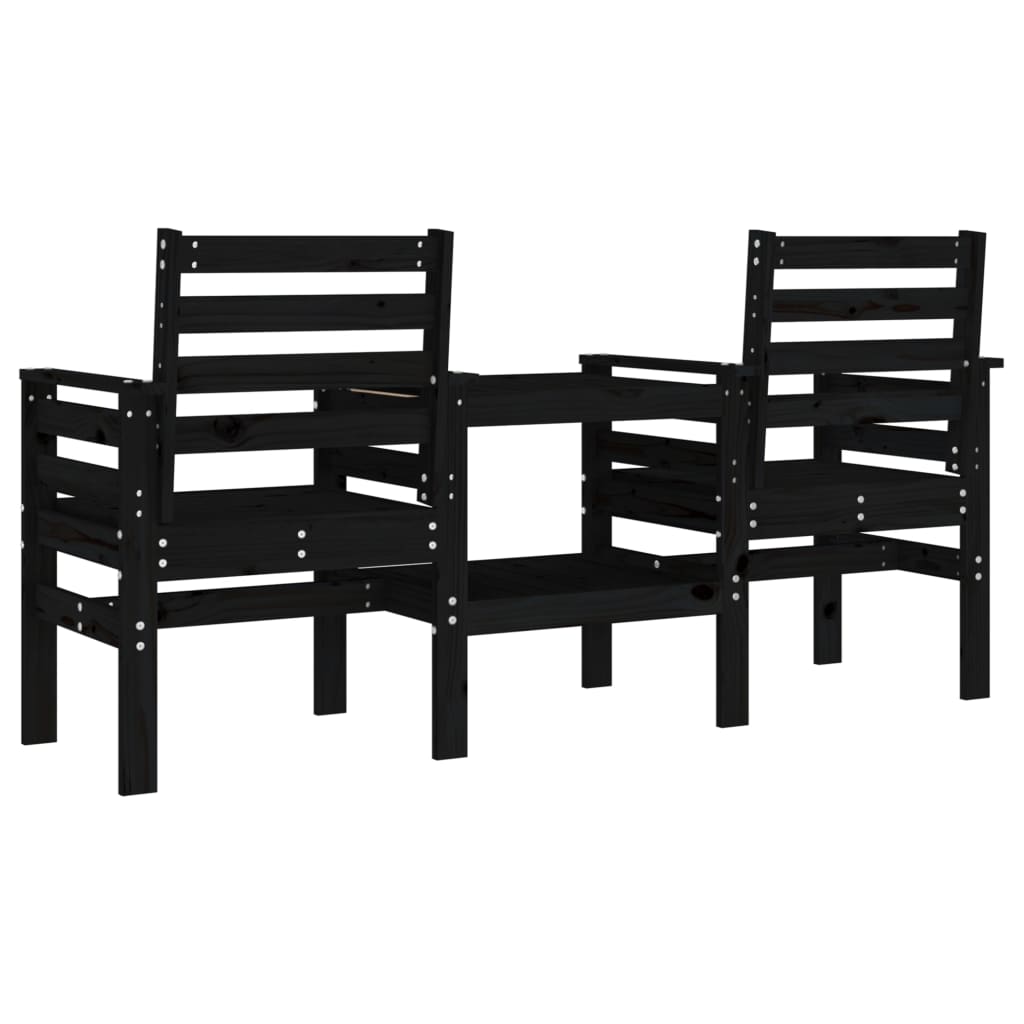 Banc de jardin avec table 2 places noir bois massif de pin