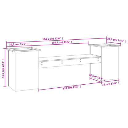 Banc avec jardinières blanc 184,5x39,5x56,5 cm bois massif pin