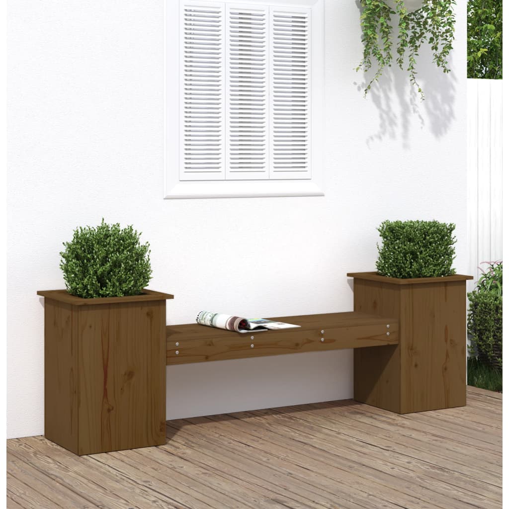 Banc avec jardinières marron miel bois massif de pin