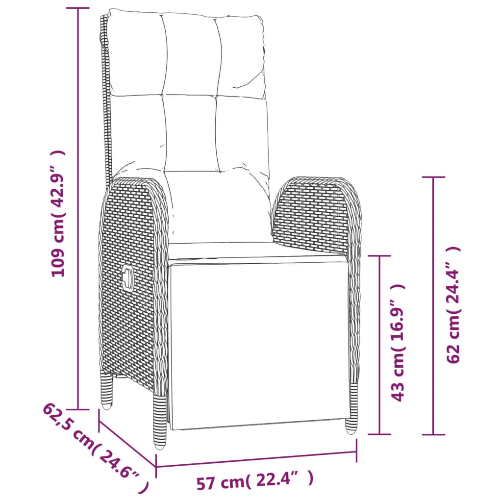 Ensemble à manger de jardin 9 pcs coussins gris résine tressée