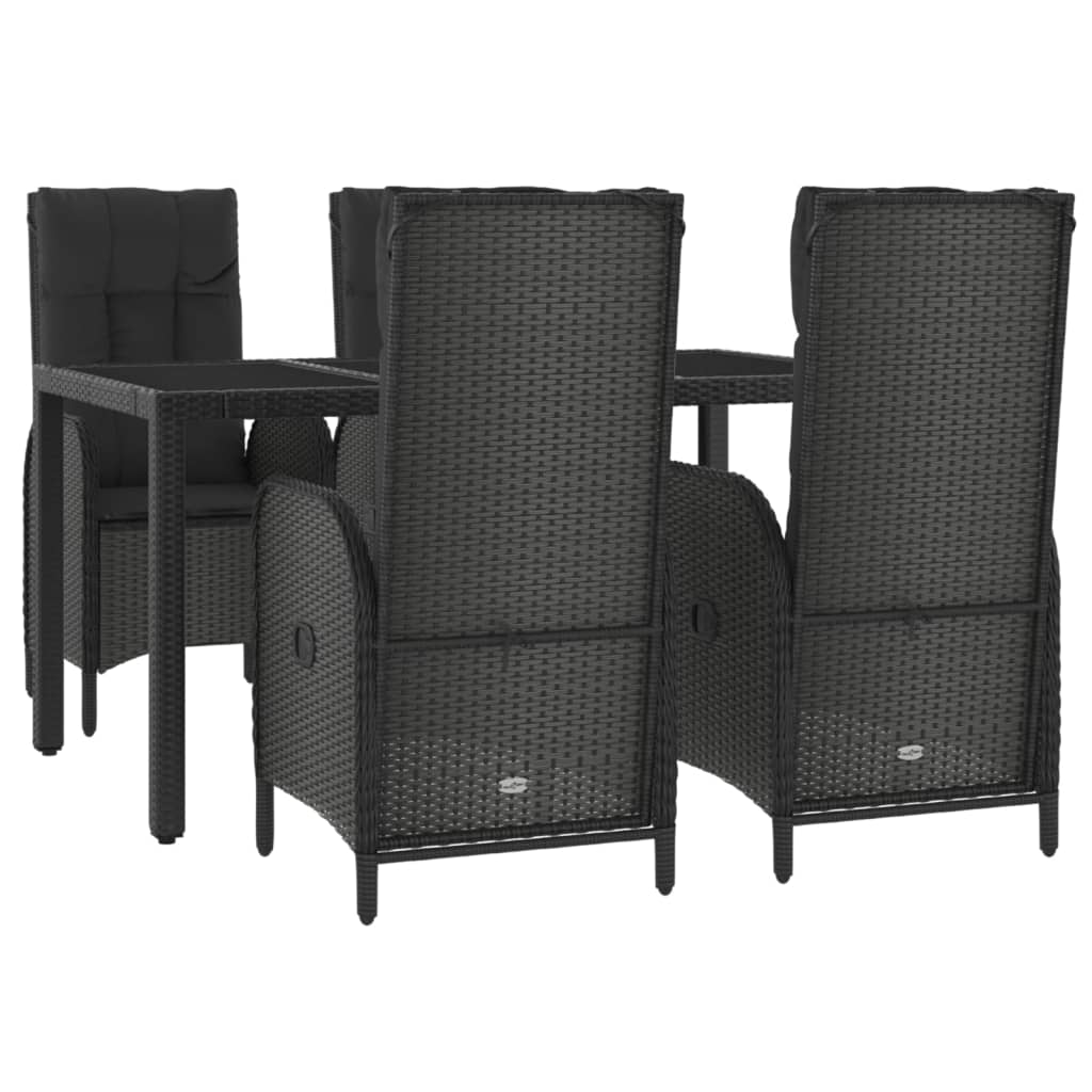 Ensemble à manger de jardin coussins 5pcs Noir Résine tressée