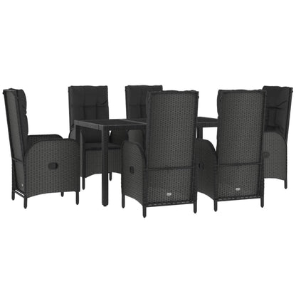 Ensemble à manger jardin et coussins 7 pcs Noir et gris Rotin