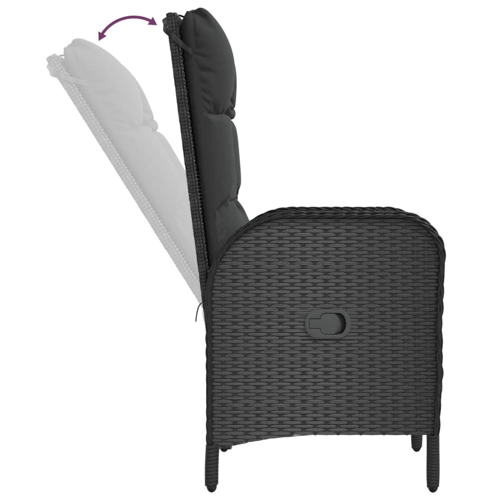 Ensemble à manger jardin et coussins 7 pcs Noir et gris Rotin