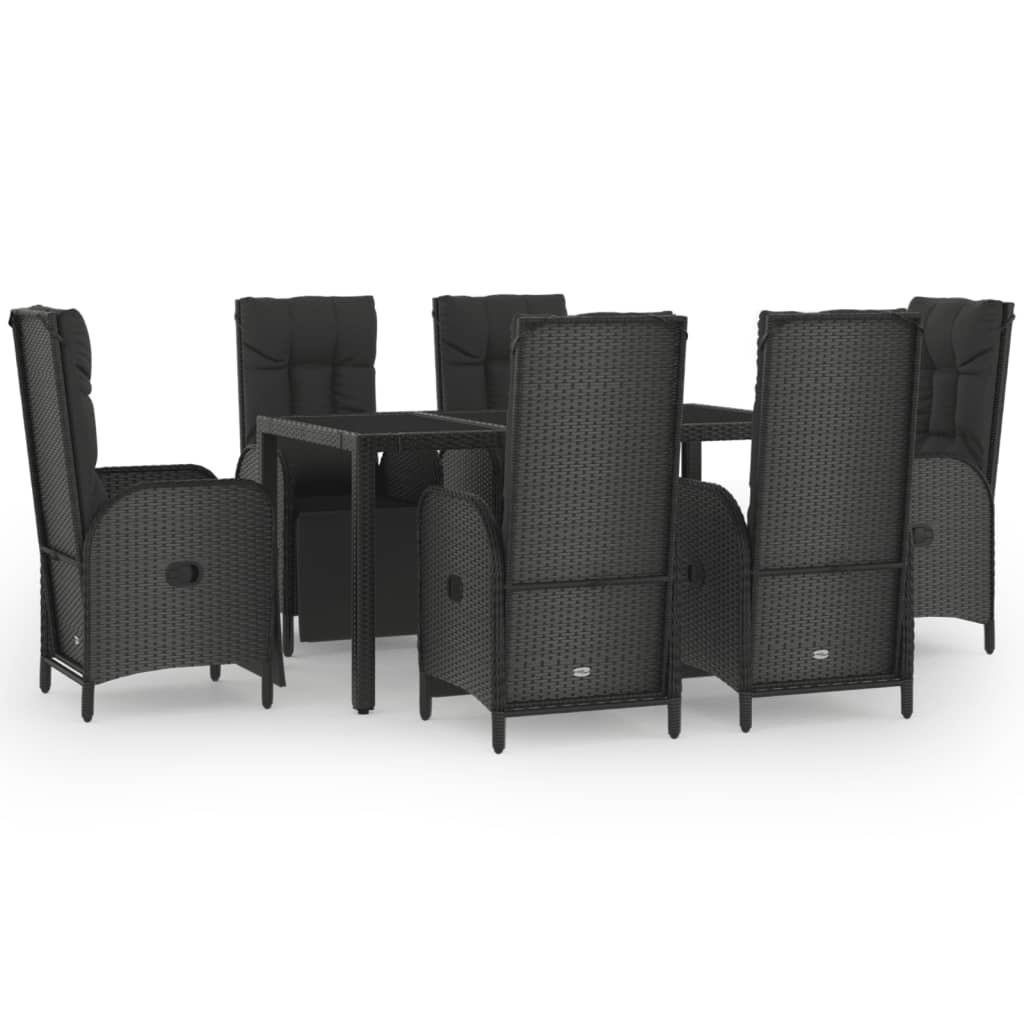 Ensemble à manger jardin et coussins 7 pcs Noir et gris Rotin