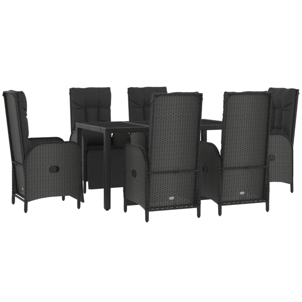 Ensemble à manger jardin et coussins 7 pcs Noir et gris Rotin