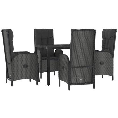 Ensemble à manger de jardin coussins 5pcs Noir Résine tressée