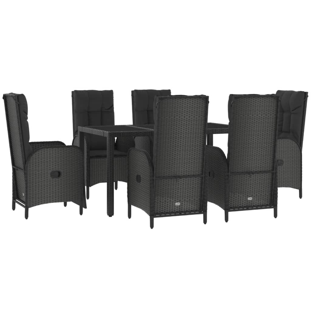 Ensemble à manger de jardin coussins 7pcs Noir Résine tressée