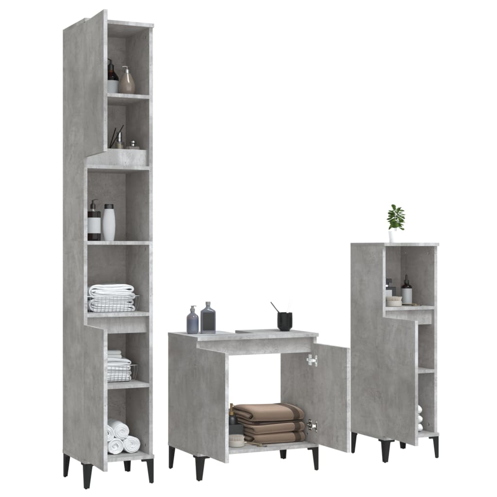 Ensemble de meubles de salle de bain 3 pcs gris béton