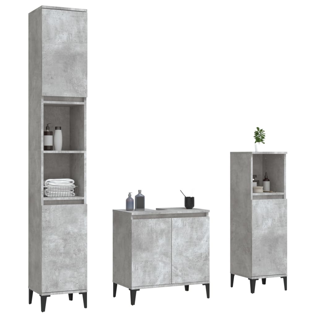 Ensemble de meubles de salle de bain 3 pcs gris béton