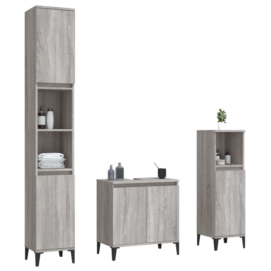 Ensemble de meubles de salle de bain 3 pcs Sonoma gris