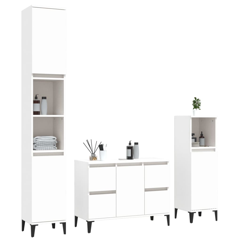 Ensemble de meubles salle de bain 3 pcs blanc bois d'ingénierie