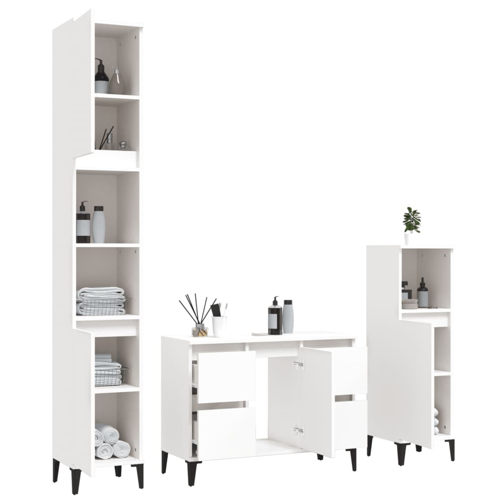 Ensemble de meubles salle de bain 3 pcs blanc bois d'ingénierie