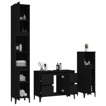 Ensemble de meubles salle de bain 3 pcs noir bois d'ingénierie