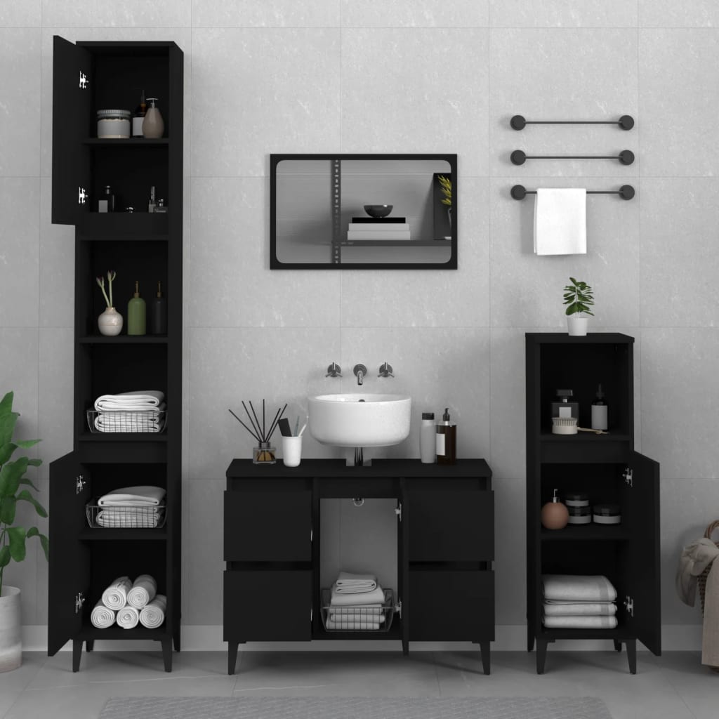 Ensemble de meubles salle de bain 3 pcs noir bois d'ingénierie