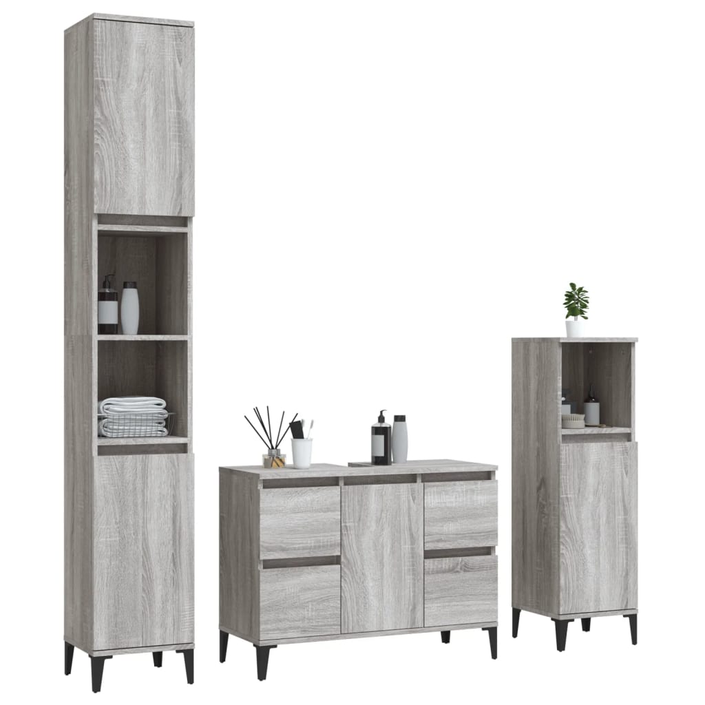 Ensemble de meubles de salle de bain 3 pcs Sonoma gris