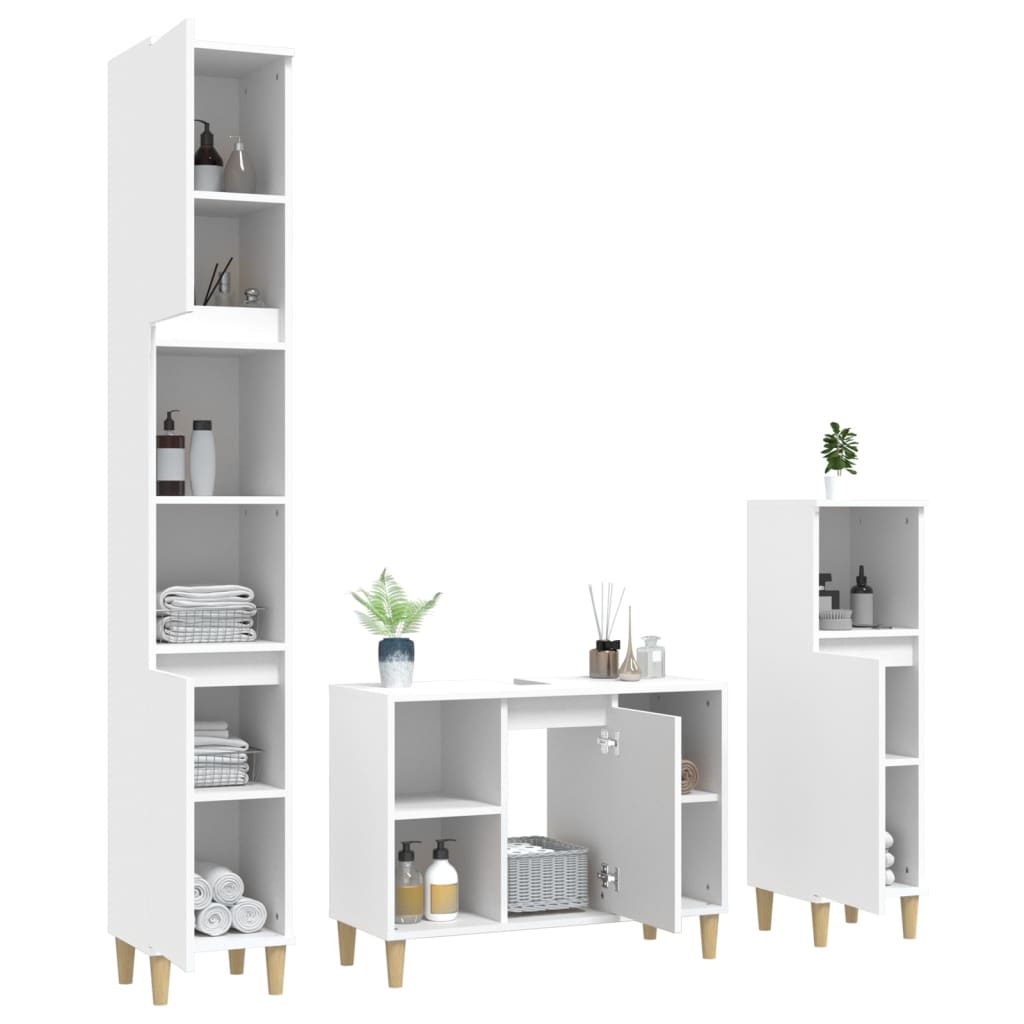 Ensemble de meubles salle de bain 3 pcs blanc bois d'ingénierie