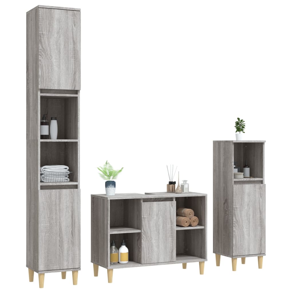 Ensemble de meubles de salle de bain 3 pcs Sonoma gris