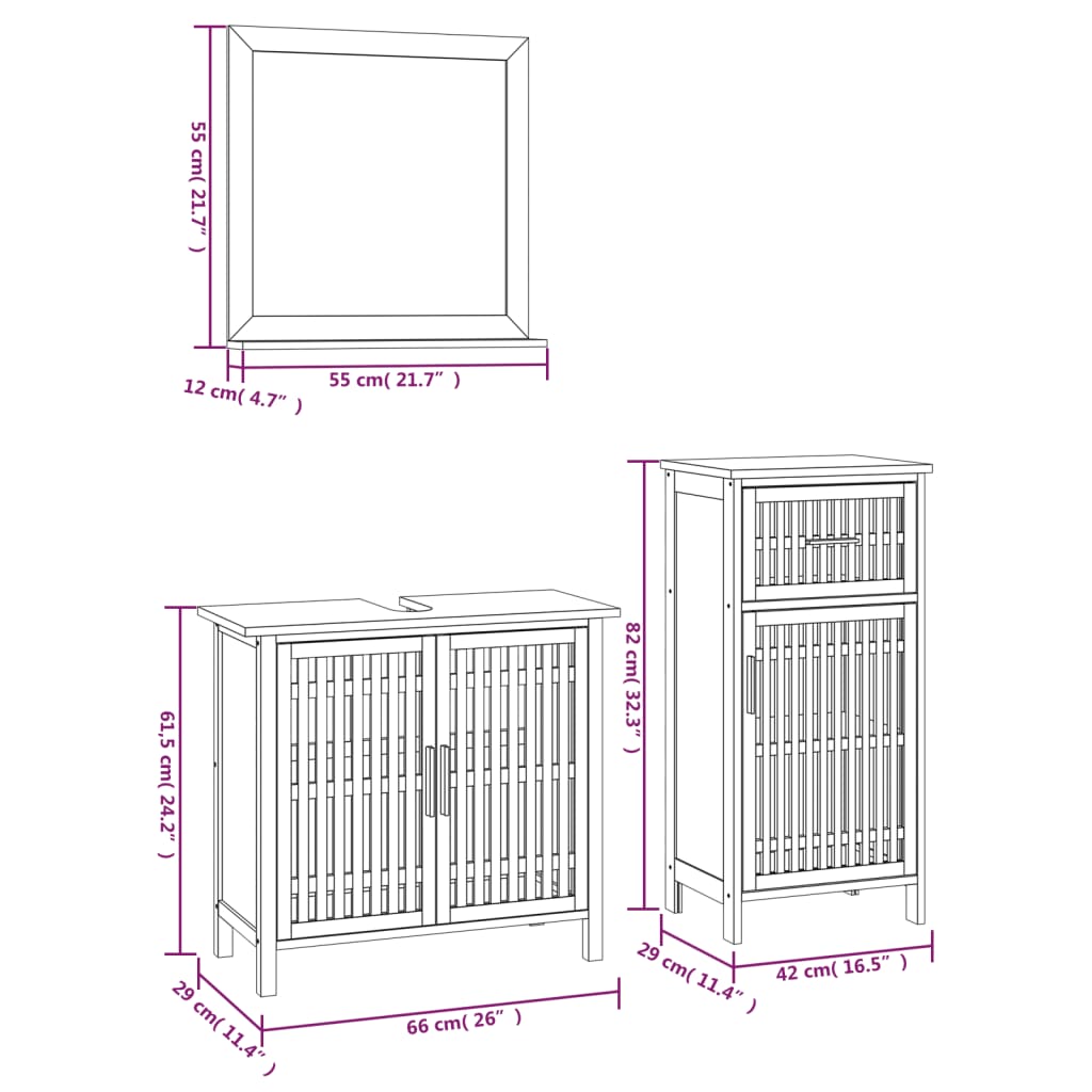 Ensemble de meubles de salle de bain 3 pcs Bois massif de noyer