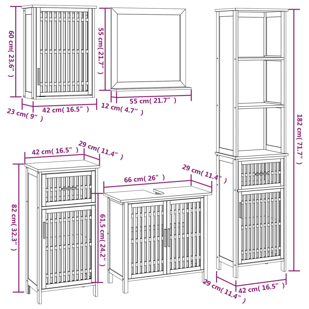 Ensemble de meubles de salle de bain 5 pcs bois massif de noyer