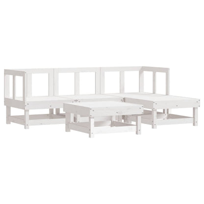 Salon de jardin 5 pcs avec coussins blanc bois massif