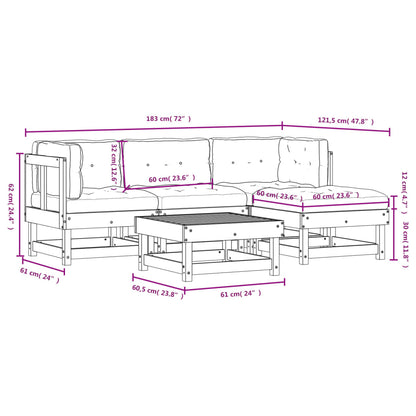 Salon de jardin 5 pcs avec coussins blanc bois massif