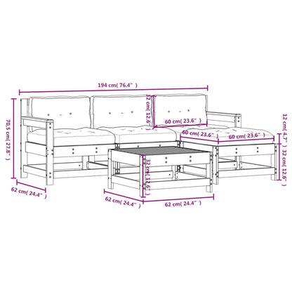 Salon de jardin 5 pcs avec coussins bois massif