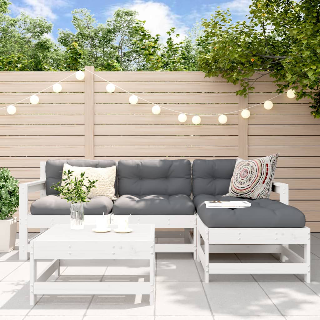 Salon de jardin 5 pcs avec coussins blanc bois massif