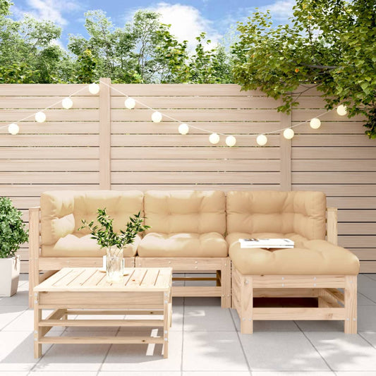 Salon de jardin 5 pcs avec coussins bois massif