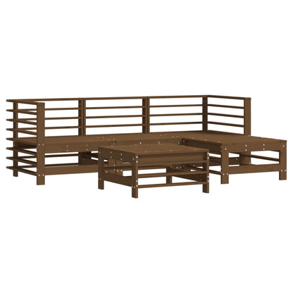 Salon de jardin 5 pcs avec coussins marron miel bois massif