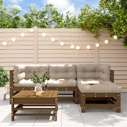 Salon de jardin 5 pcs avec coussins marron miel bois massif