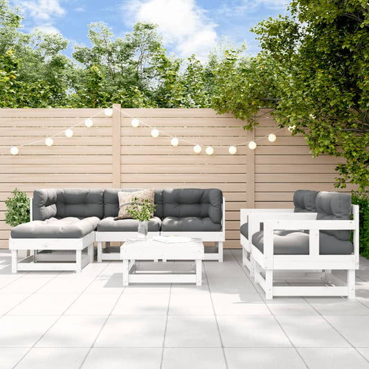 Salon de jardin 7 pcs avec coussins blanc bois massif