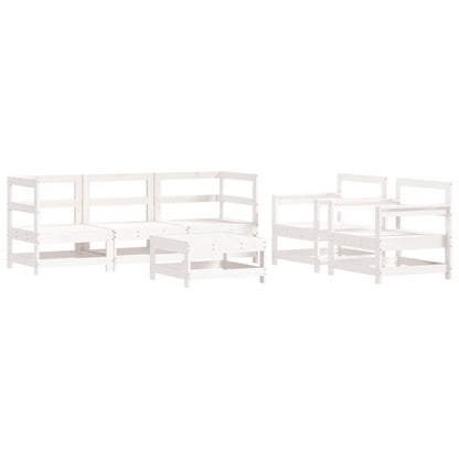 Salon de jardin 6 pcs avec coussins blanc bois massif