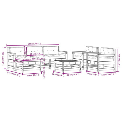 Salon de jardin 7 pcs avec coussins bois massif