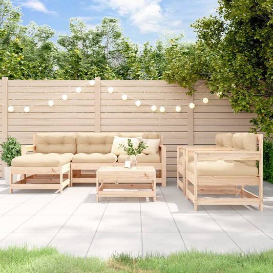 Salon de jardin 7 pcs avec coussins bois massif