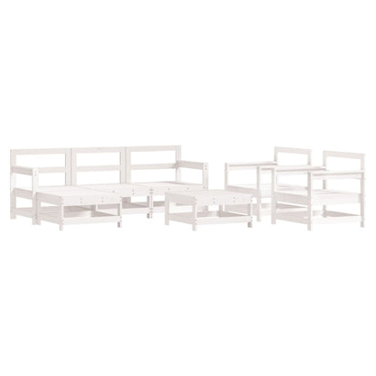 Salon de jardin 7 pcs avec coussins blanc bois massif