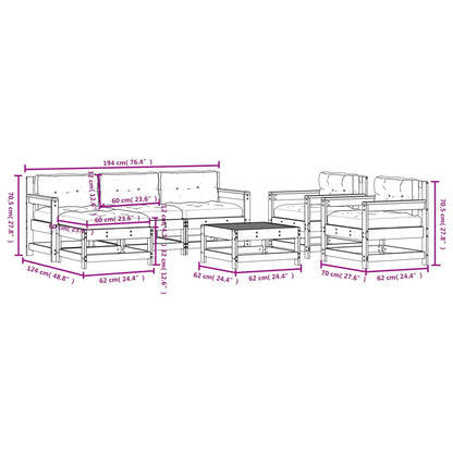 Salon de jardin 7 pcs avec coussins blanc bois massif