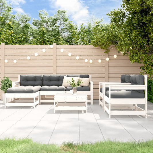 Salon de jardin 7 pcs avec coussins blanc bois massif