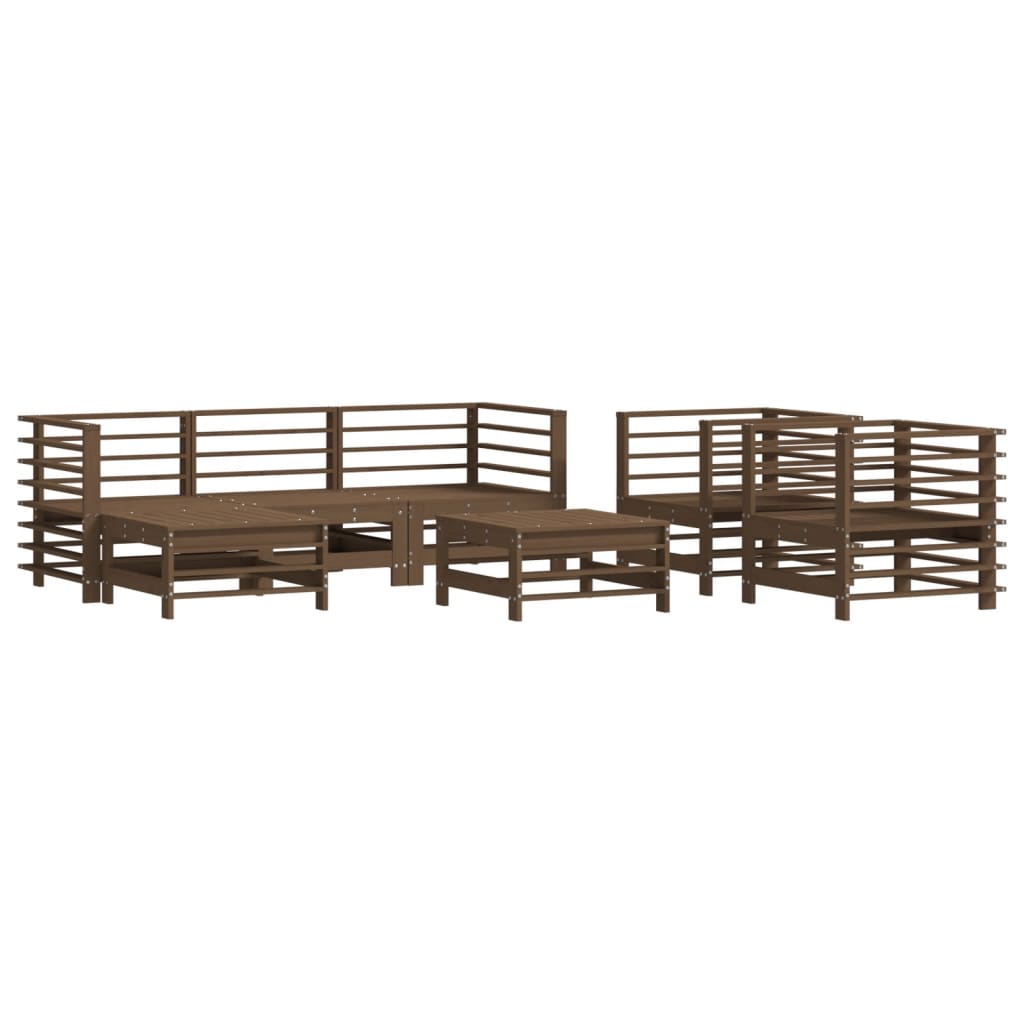 Salon de jardin 7 pcs avec coussins marron miel bois massif