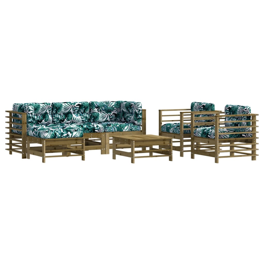 Salon de jardin 7 pcs avec coussins bois de pin imprégné