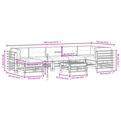 Salon de jardin 8 pcs avec coussins gris bois massif