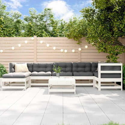 Salon de jardin 8 pcs avec coussins blanc bois massif