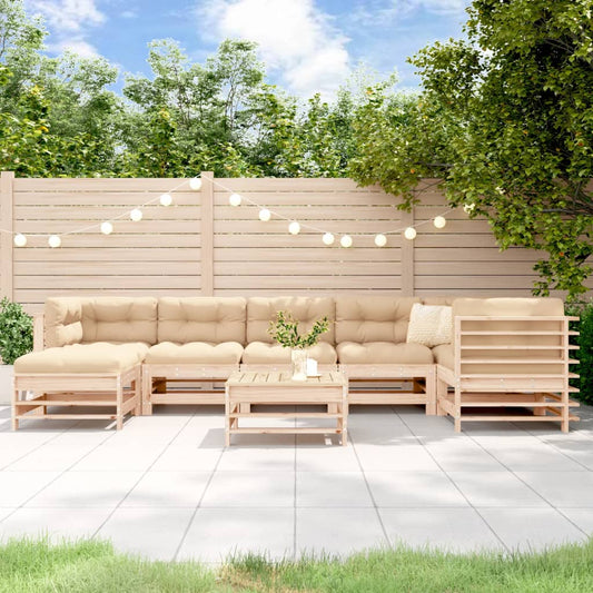 Salon de jardin 8 pcs avec coussins bois massif