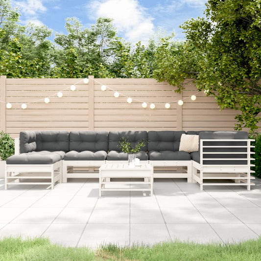 Salon de jardin 8 pcs avec coussins blanc bois massif