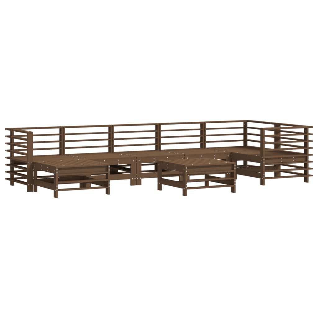 Salon de jardin 8 pcs avec coussins marron miel bois massif