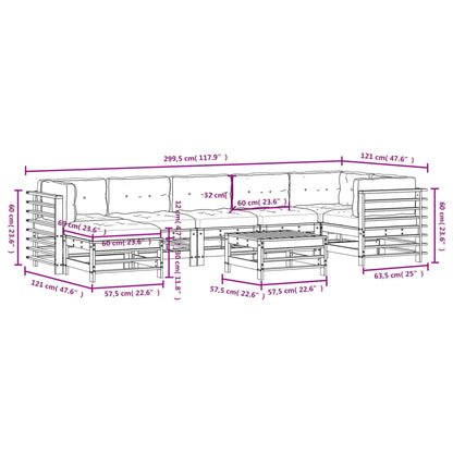 Salon de jardin 8 pcs avec coussins marron miel bois massif