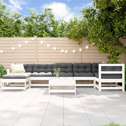 Salon de jardin 8 pcs avec coussins blanc bois massif